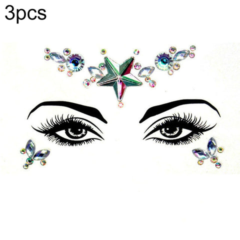 3 PCS  Forehead Green Masquerade Makeup Acrylic Face Sticker, YT-46, YT-47, YT-48, YT-49, YT-50, YT-51, YT-52, YT-53-01, YT-53-02, YT-54, YT-55, YT-56, YT-57, YT-59, YT-60, YT-61, YT-65, YT-66, YT-67, YT-68, YT-69