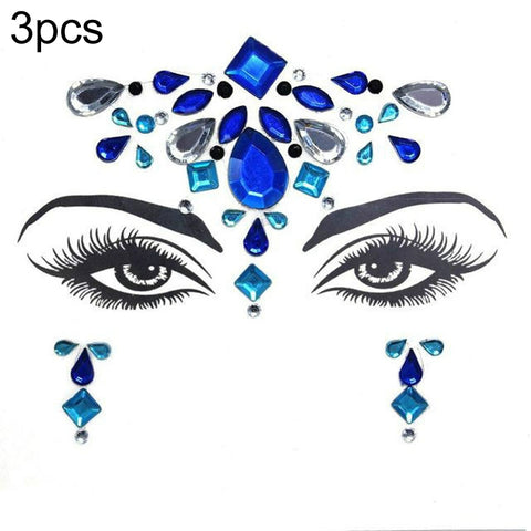 3 PCS  Forehead Green Masquerade Makeup Acrylic Face Sticker, YT-46, YT-47, YT-48, YT-49, YT-50, YT-51, YT-52, YT-53-01, YT-53-02, YT-54, YT-55, YT-56, YT-57, YT-59, YT-60, YT-61, YT-65, YT-66, YT-67, YT-68, YT-69