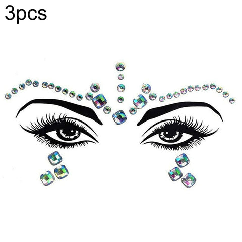 3 PCS  Forehead Green Masquerade Makeup Acrylic Face Sticker, YT-46, YT-47, YT-48, YT-49, YT-50, YT-51, YT-52, YT-53-01, YT-53-02, YT-54, YT-55, YT-56, YT-57, YT-59, YT-60, YT-61, YT-65, YT-66, YT-67, YT-68, YT-69
