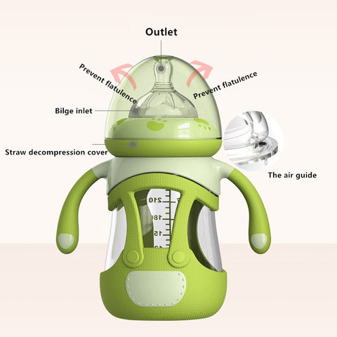 High Borosilicate Glass Baby Bottle with Silicone Sleeve, 240ml