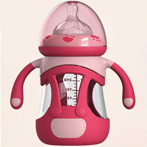 High Borosilicate Glass Baby Bottle with Silicone Sleeve, 240ml