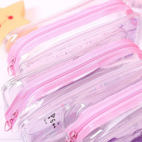 Cute PVC Pig Pattern Pencil Case Colorful Transparent Quicksand Girl Pen Bag Creative Stationery School Supplies