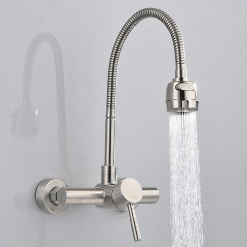 Stainless Steel Material Wall Mounted Kitchen Sink Mixer Faucet Free Rotation Hose Water Tap, Rotation Hose Water Tap