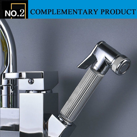Kitchen Faucet Mixer Tap Single Handle Two Swivel Spouts Hot Cold Water Tap Pull Out Flushing Spray Tap, Low, Hight