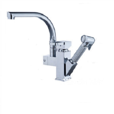Kitchen Faucet Mixer Tap Single Handle Two Swivel Spouts Hot Cold Water Tap Pull Out Flushing Spray Tap, Low, Hight