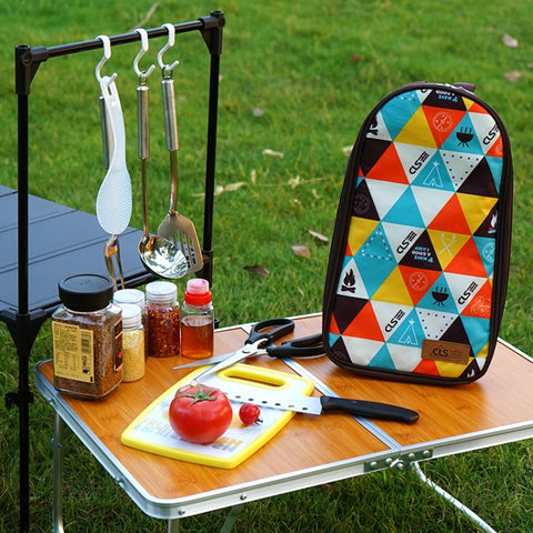 CLS 7-In-1 Outdoor 201 Stainless Steel Cookware Set Picnic Kitchenware Portable Handbag Picnic Bag, 7 in 1 Coffee, 7 in 1 Triangle Pattern
