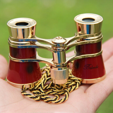 Metal 3X25 Belt Gold Plating Red Classical Gift Mirror Telescope, Wine Red with Chain
