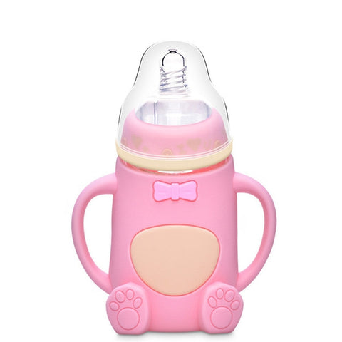 Baby Silicone Glass Bottles Drop-proof and Flatulence-proof Glass Baby Bottle