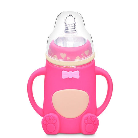 Baby Silicone Glass Bottles Drop-proof and Flatulence-proof Glass Baby Bottle