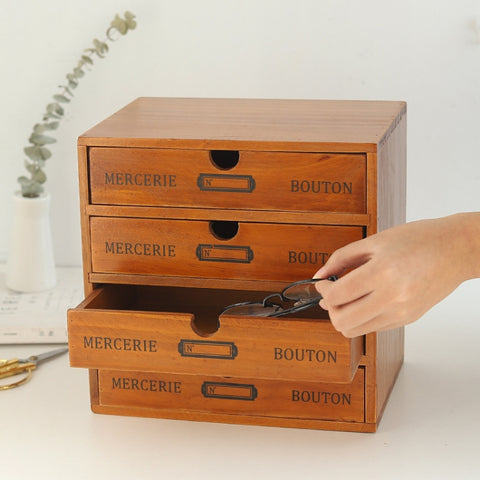 Retro Wooden Drawer Storage Cabinet Desk, One Pumping, Two Pumping, Three Pumping, Four Pumping