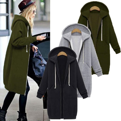Women Hooded Long Sleeved Sweater In The Long Coat, XL, XXL, XXXL
