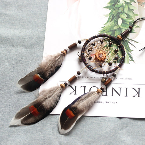 Retro Single Ring Feather Dream Catcher Hanging Window Decoration, MS0193