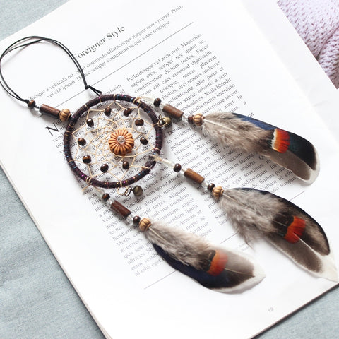Retro Single Ring Feather Dream Catcher Hanging Window Decoration, MS0193