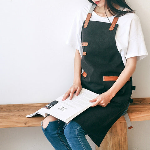 Washed Canvas Apron Chef Cafe Shop BBQ Hairdresser Aprons