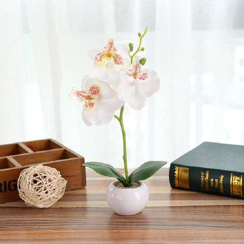 Decorative Landscaping Round Pot Three Flowers Phalaenopsis Bonsai Simulation Potted Plants