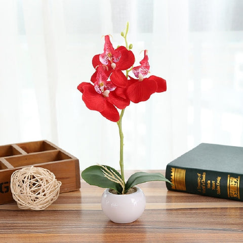 Decorative Landscaping Round Pot Three Flowers Phalaenopsis Bonsai Simulation Potted Plants