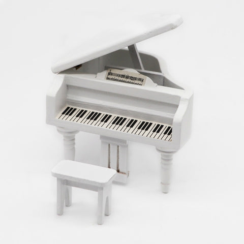 1:12 Mini House Toy Simulation Grand Piano Decoration, White, black