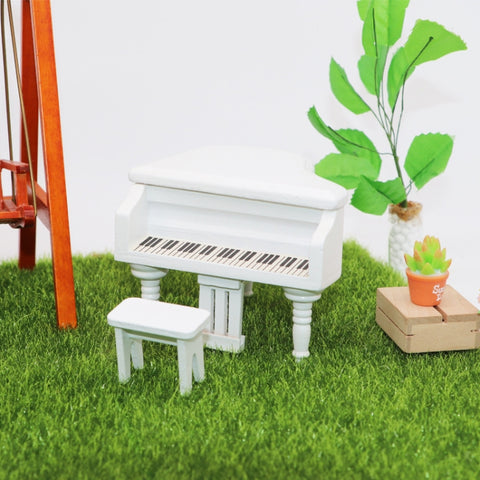 1:12 Mini House Toy Simulation Grand Piano Decoration, White, black