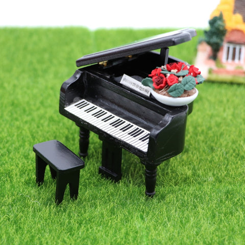 1:12 Mini House Toy Simulation Grand Piano Decoration, White, black