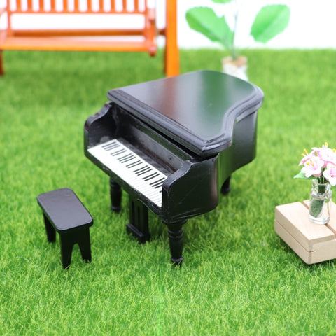1:12 Mini House Toy Simulation Grand Piano Decoration, White, black