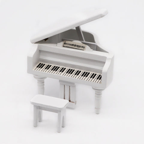 1:12 Mini House Toy Simulation Grand Piano Decoration, White, black