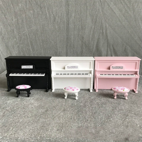 1:12 Mini House Toy Simulatio Piano and Bench, White, Pink, Black