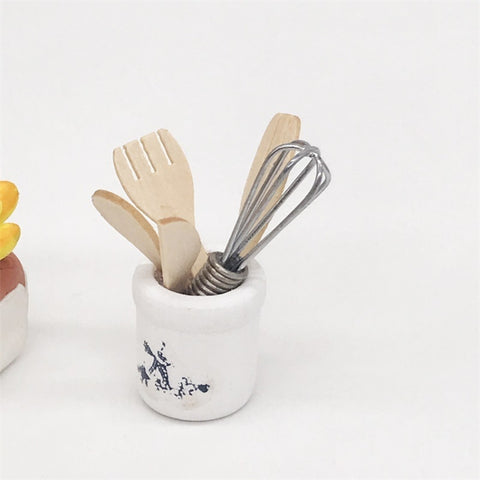 6 PCS / Set 1:12 Mini House Toy Simulation Eggbeater Pot Fork Set Kitchen Accessories, 6 PCS / Set Eggbeater Pot Fork Set