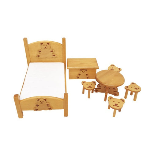 1:12 Mini Doll House Pocket Children Bedroom Small Bear Bed Set, Bear Bed Set