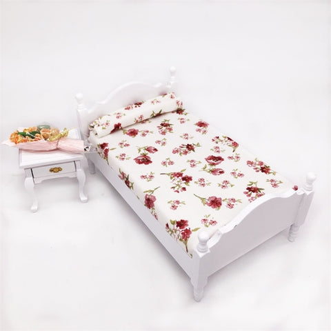 1:12 Mini House Toy Simulation Bedroom White Single Bed, Bedroom White Single Bed