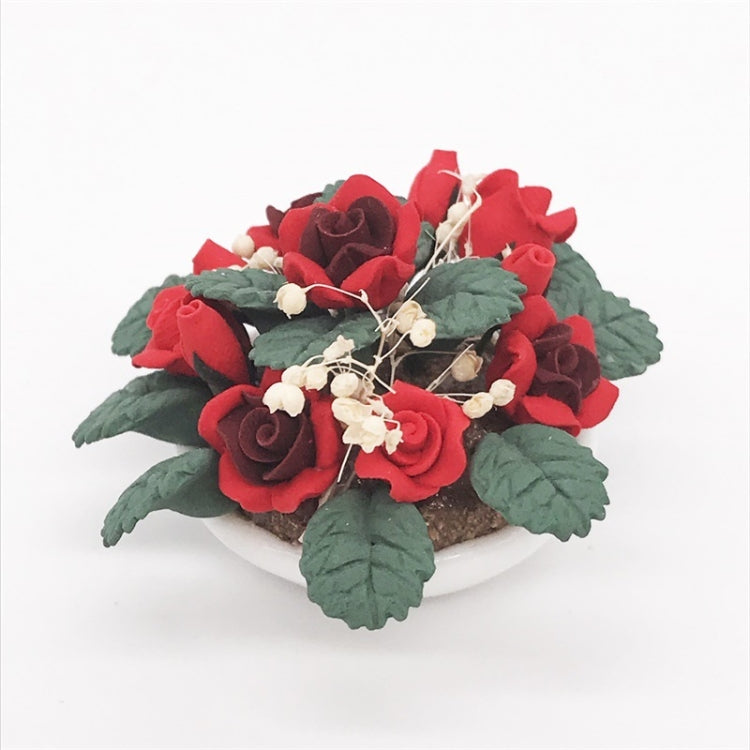 1:12 Mini House Toy Simulation Flower Potted Rose Bauble for Garden, Rose