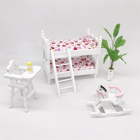 1:12 Mini House Toy Simulation Children Wooden Bunk Bed