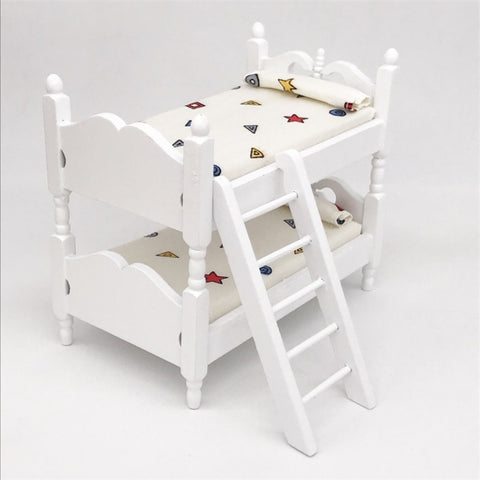 1:12 Mini House Toy Simulation Children Wooden Bunk Bed