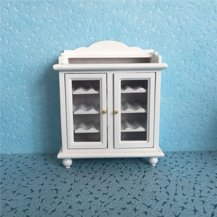 1:12 Mini House Toy Simulation Walnut Wine Cabinet, White, Walnut Color