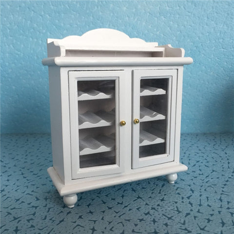 1:12 Mini House Toy Simulation Walnut Wine Cabinet, White, Walnut Color
