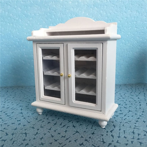 1:12 Mini House Toy Simulation Walnut Wine Cabinet, White, Walnut Color