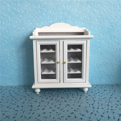 1:12 Mini House Toy Simulation Walnut Wine Cabinet, White, Walnut Color