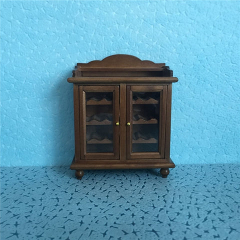 1:12 Mini House Toy Simulation Walnut Wine Cabinet, White, Walnut Color