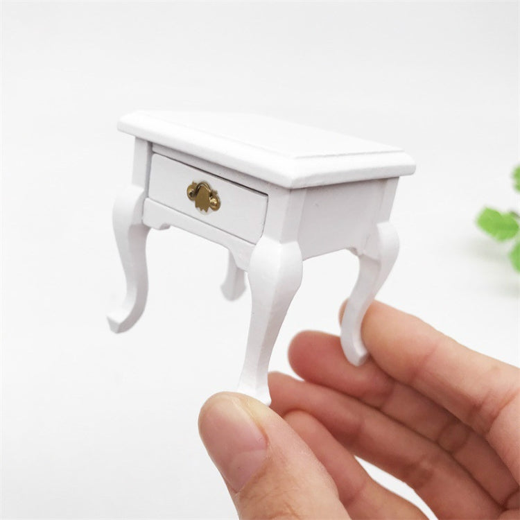 1:12 Mini Doll House Decoration Coffee Table Bedside Table, White, Walnut Color