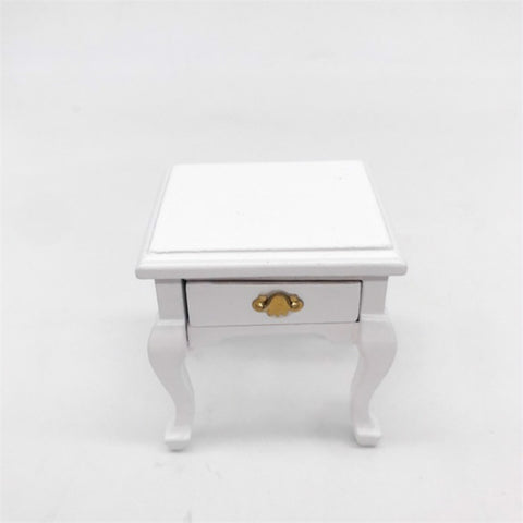 1:12 Mini Doll House Decoration Coffee Table Bedside Table, White, Walnut Color