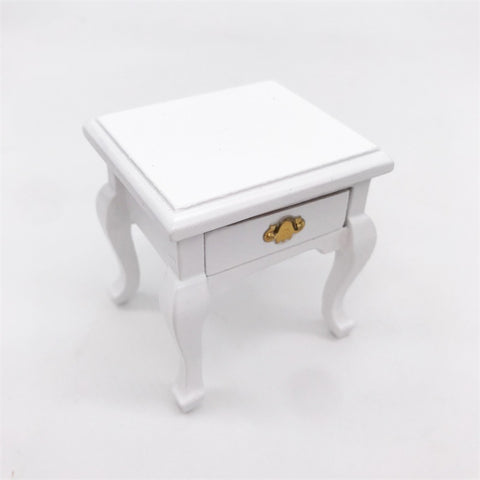 1:12 Mini Doll House Decoration Coffee Table Bedside Table, White, Walnut Color