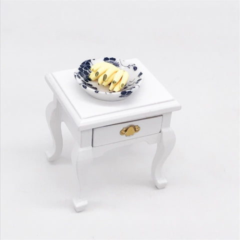1:12 Mini Doll House Decoration Coffee Table Bedside Table, White, Walnut Color