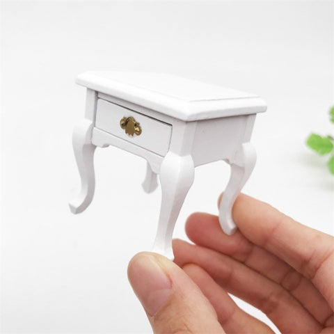 1:12 Mini Doll House Decoration Coffee Table Bedside Table, White, Walnut Color