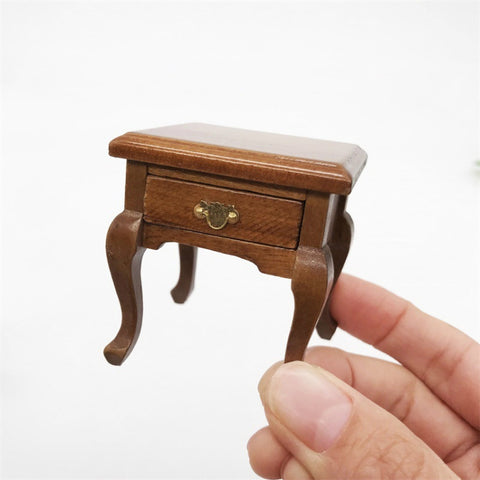 1:12 Mini Doll House Decoration Coffee Table Bedside Table, White, Walnut Color