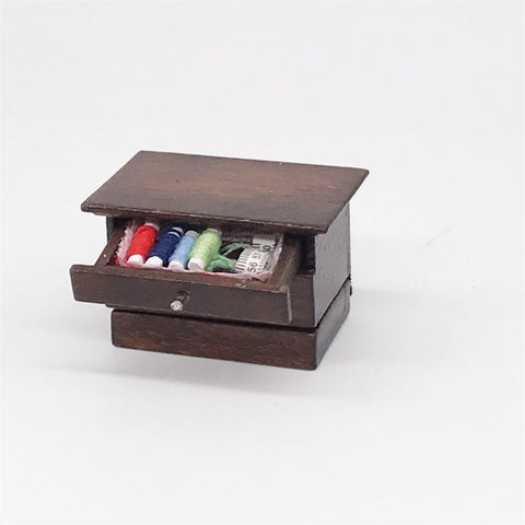 1:12 Mini House Toy Simulation Classical Solid Wood Chinese Retro Sewing Box, Sewing Box