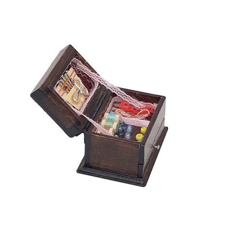 1:12 Mini House Toy Simulation Classical Solid Wood Chinese Retro Sewing Box, Sewing Box