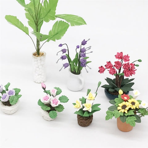1:12 Mini House Toy Pocket Ornaments Simulation Potted Plant Rose, Pink and White Rose