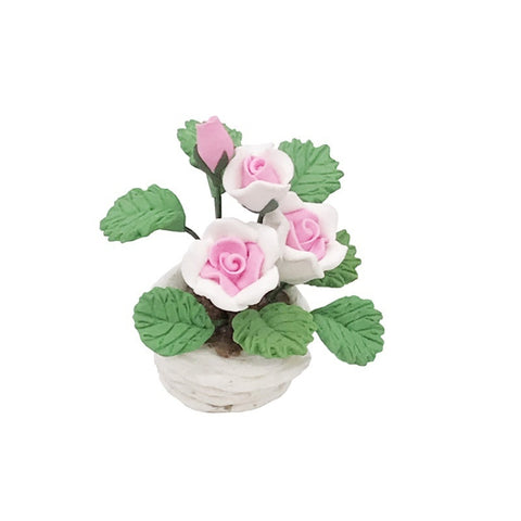 1:12 Mini House Toy Pocket Ornaments Simulation Potted Plant Rose, Pink and White Rose