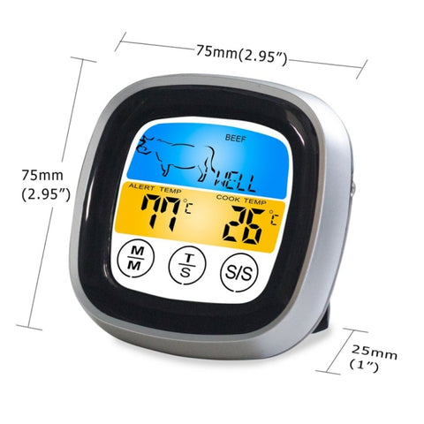 Kitchen Food Digital Display Touch Field Barbecue Thermometer, Black with Silver Frame, Gray with White Box