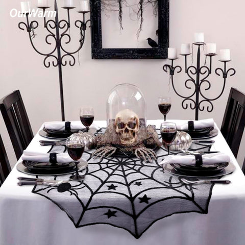 Halloween Party Black Lace Spider Web Tablecloth Decoration, 102x102CM
