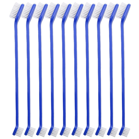 10pcs Dog Cat Effective Pets Oral Care Pet Toothbrush, Blue Handle + Medium Hair